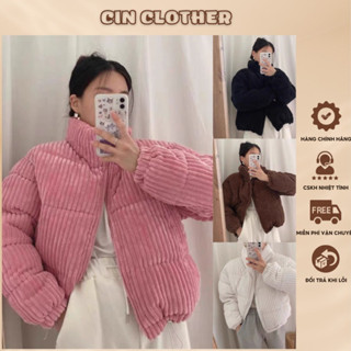 Áo Khoác Phao Nữ Nhung Tăm, Áo Phao Nhung Tăm Dáng Rộng Siêu Dày Giữ Ấm Mùa Đông Hàng Quảng Châu Loại 1