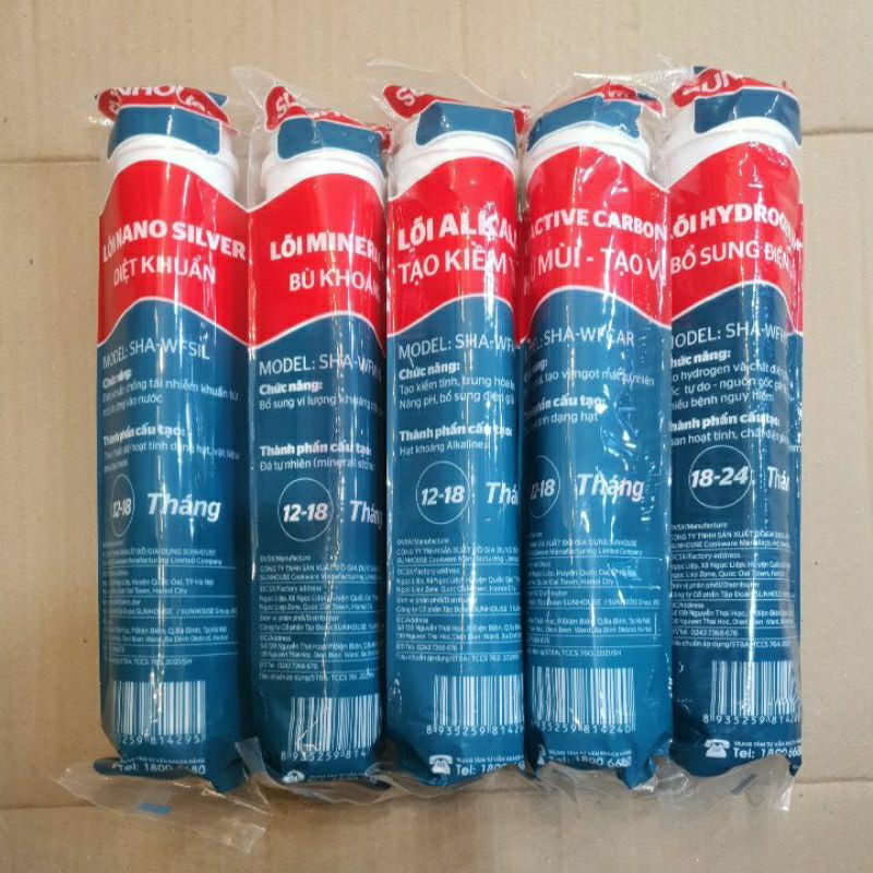 Bộ 5 Lõi Lọc chức năng 56789 Sunhouse |Chính hãng | Nano Siver,Alkanline,Mineral,Active Carbon,Hydrogen