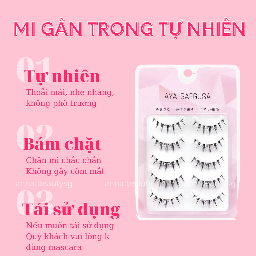 Lông mi giả tự nhiên Hàn Quốc phong cách baby gân trong suốt 5 cặp, mi giả tự nhiên M318