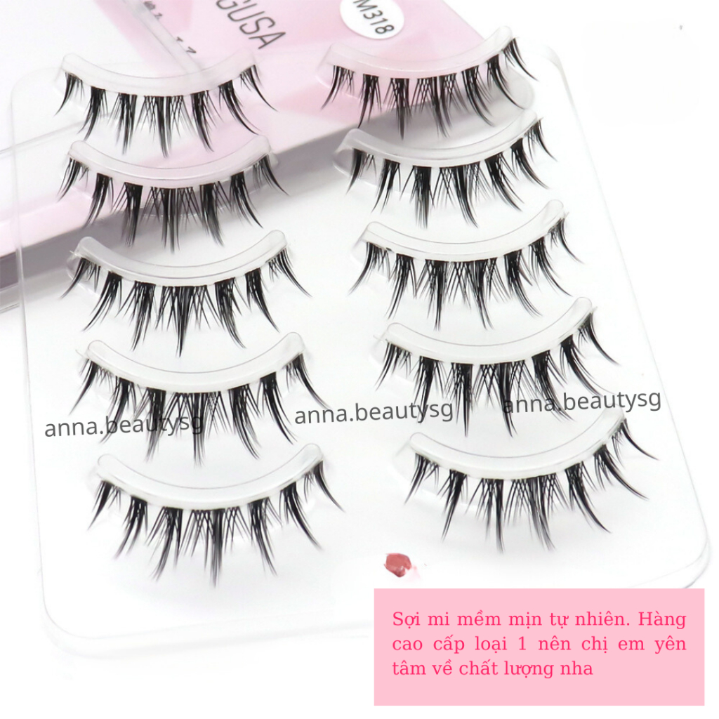 Lông mi giả tự nhiên Hàn Quốc phong cách baby gân trong suốt 5 cặp, mi giả tự nhiên M318