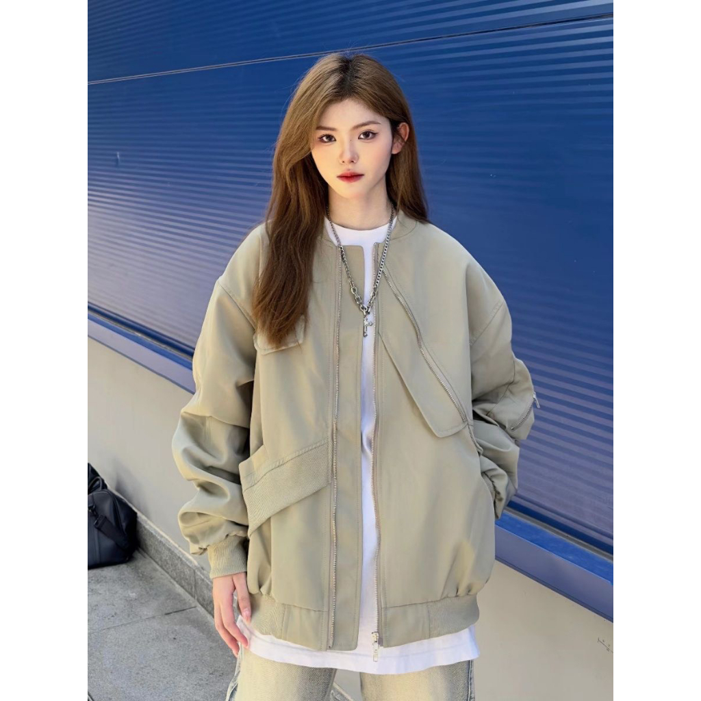 Áo khoác Bomber chi tiết thân áo bomber jacket cổ áo độc lạ phong cách Hottrend 2023