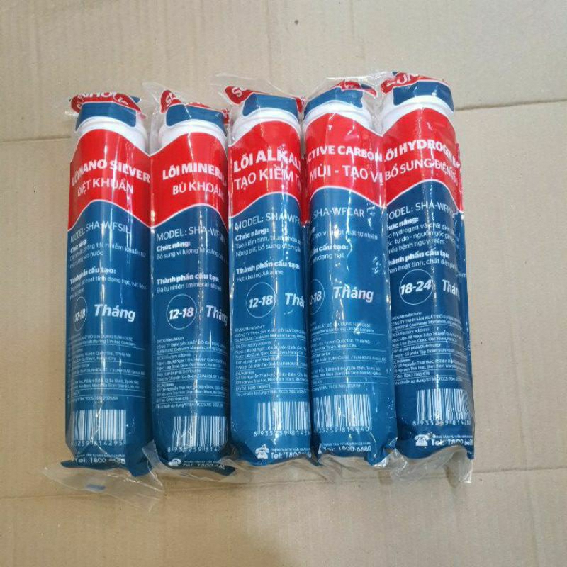 Bộ 5 Lõi Lọc chức năng 56789 Sunhouse |Chính hãng | Nano Siver,Alkanline,Mineral,Active Carbon,Hydrogen