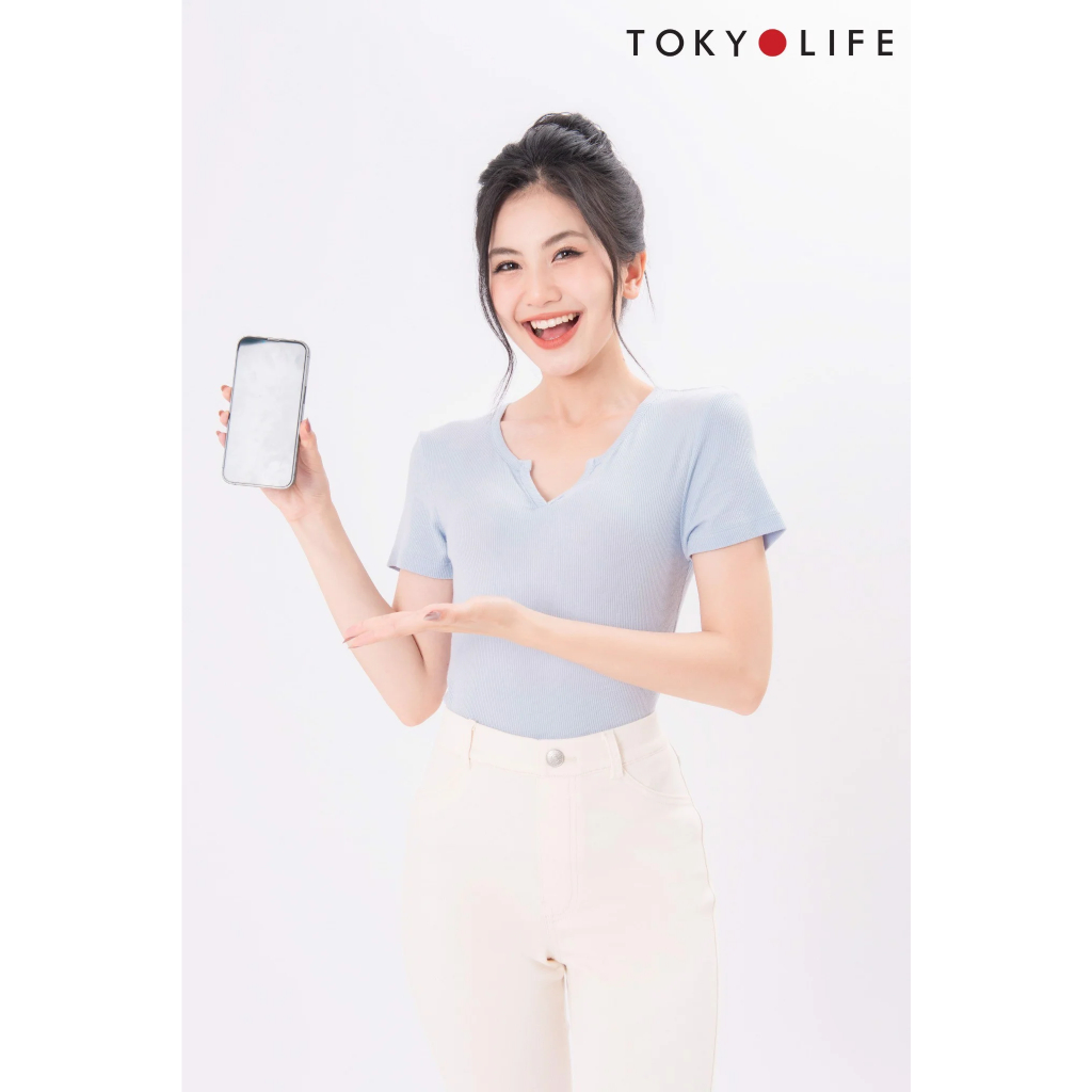 Áo T-Shirt NỮ cổ tròn xẻ V dáng ôm TOKYOLIFE C9TSH502M