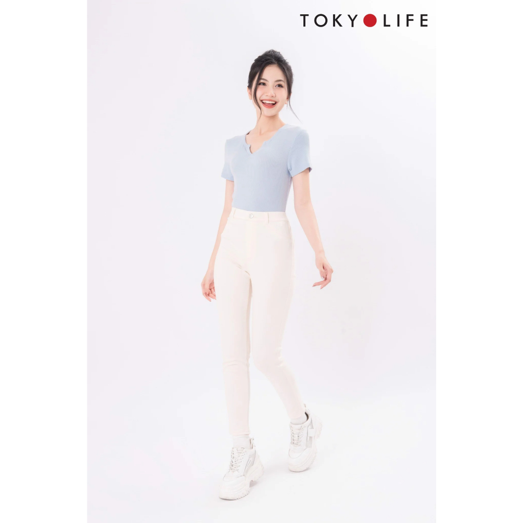 Áo T-Shirt NỮ cổ tròn xẻ V dáng ôm TOKYOLIFE C9TSH502M