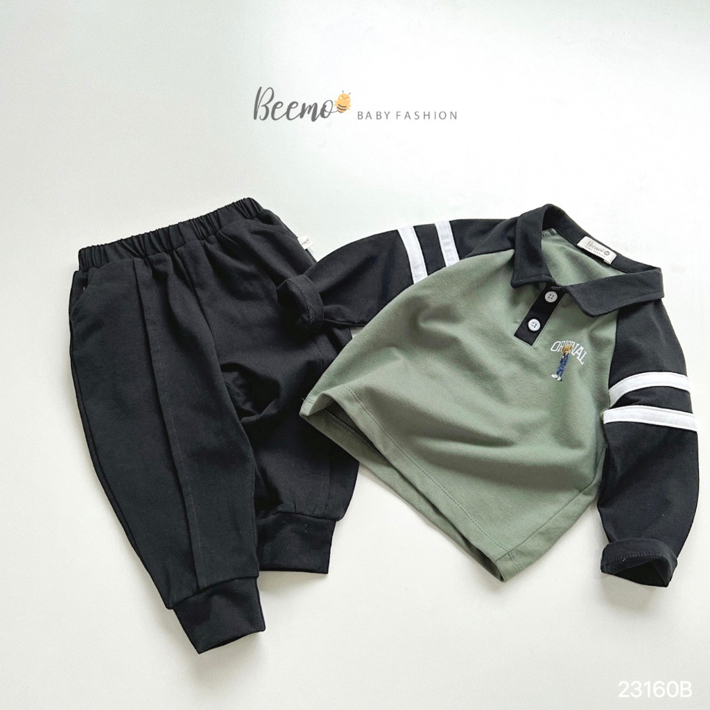 Bộ polo dài tay nỉ mềm cho bé trai size 9-22kg,quần áo trẻ em