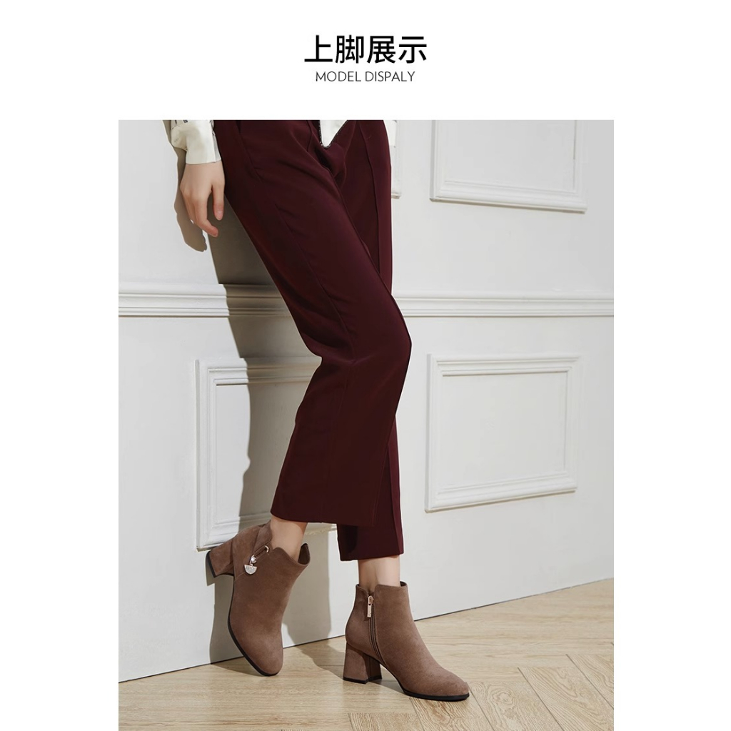 Giày bốt da lộn Josiny sale mạnh lẻ size, gót vuông 6cm, êm chân