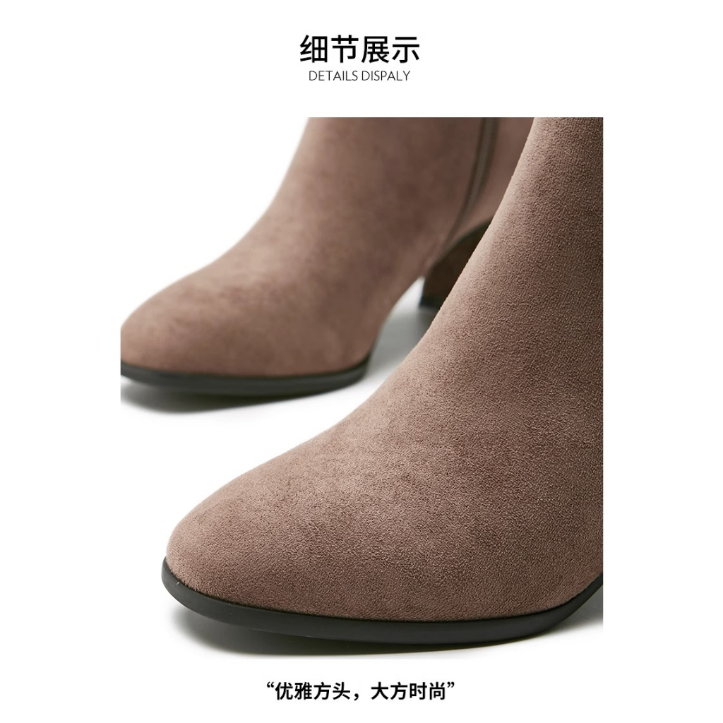 Giày bốt da lộn Josiny sale mạnh lẻ size, gót vuông 6cm, êm chân