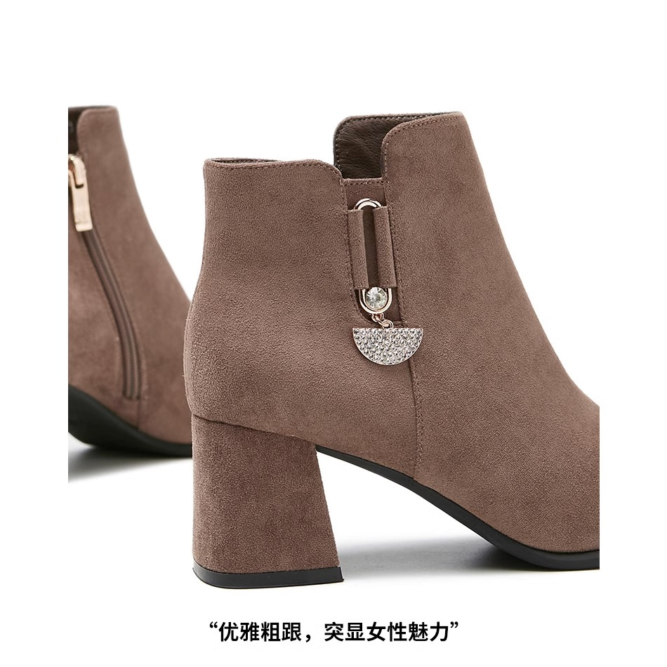 Giày bốt da lộn Josiny sale mạnh lẻ size, gót vuông 6cm, êm chân