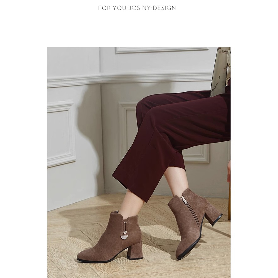 Giày bốt da lộn Josiny sale mạnh lẻ size, gót vuông 6cm, êm chân