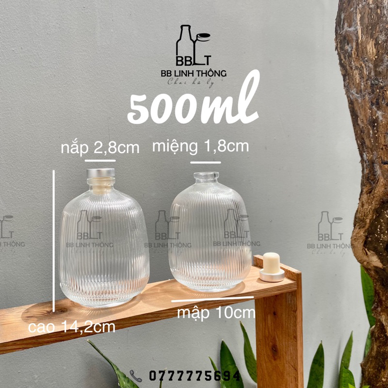 Chai thuỷ tinh bầu tròn sọc 500ml