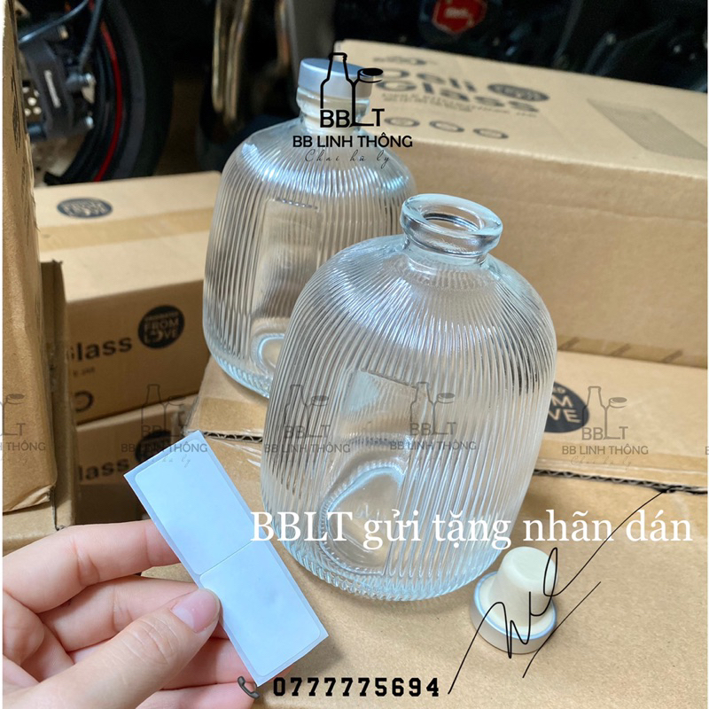 Chai thuỷ tinh bầu tròn sọc 500ml