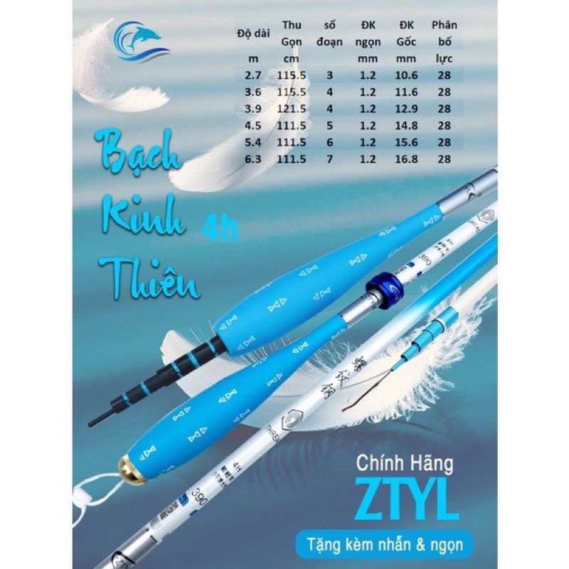 Cần câu tay bạch kinh thiên 4h độ mềm dẻo tốt tặng ngọn tặng nhẫn tặng phao trục lưỡi