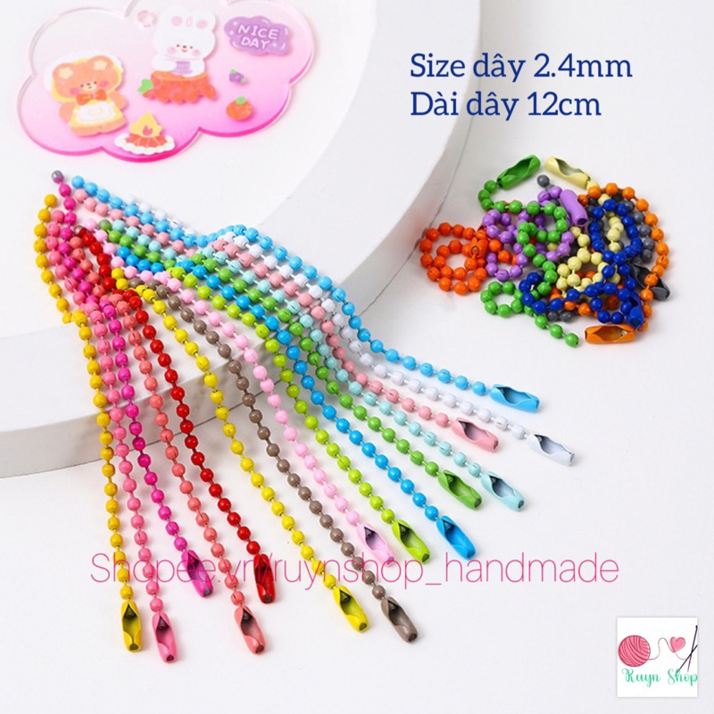 10 dây xích bi làm tag giá/móc treo/móc khoá nhiều màu dài 10cm