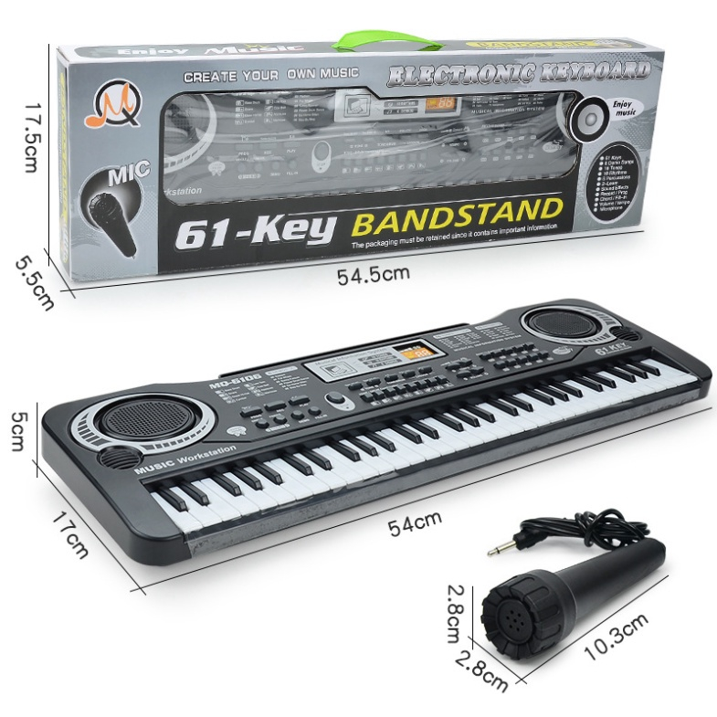 Đàn Piano Điện Tử Keyboard 61 Phím Kèm Mic+Sạc, Đàn Organ Cho Bé Giải Trí PUKAPI