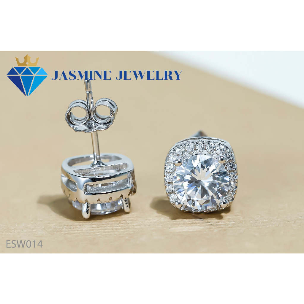 Bông tai bạc xi bạch kim đính đá Cubic Zirconia - Mẫu số 14