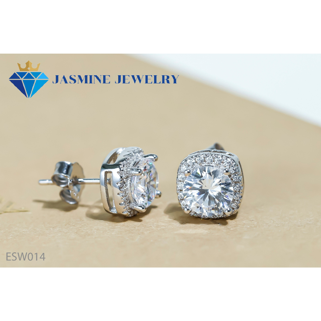 Bông tai bạc xi bạch kim đính đá Cubic Zirconia - Mẫu số 14