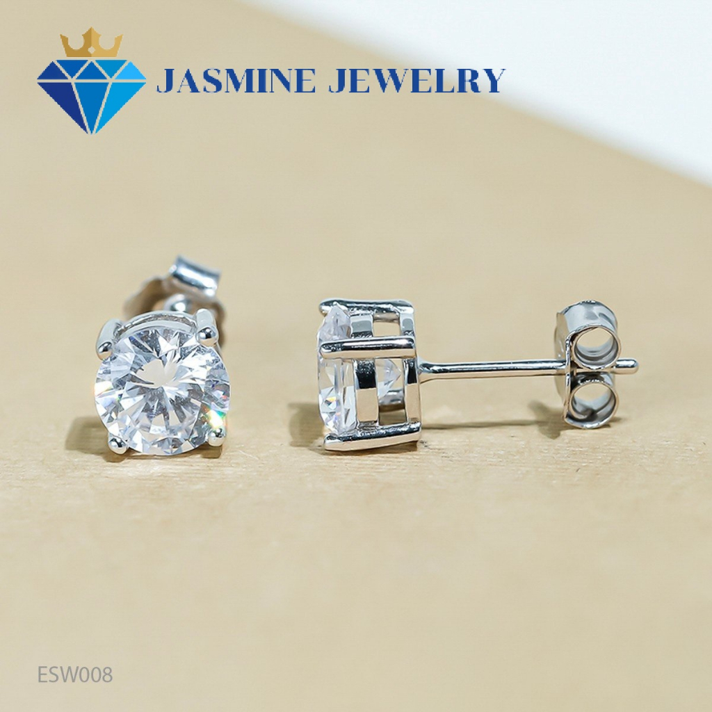 Bông tai bạc xi bạch kim đính đá Cubic Zirconia - Mẫu số 8