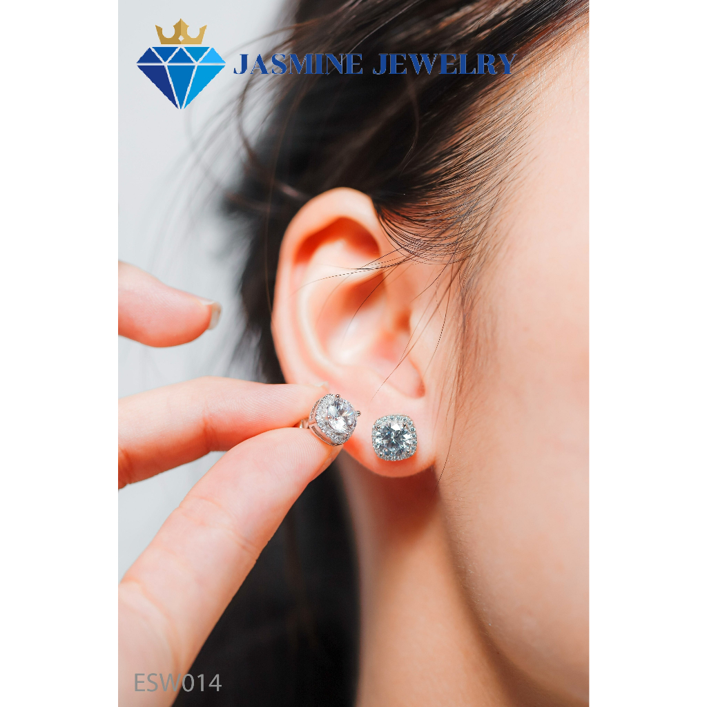 Bông tai bạc xi bạch kim đính đá Cubic Zirconia - Mẫu số 14
