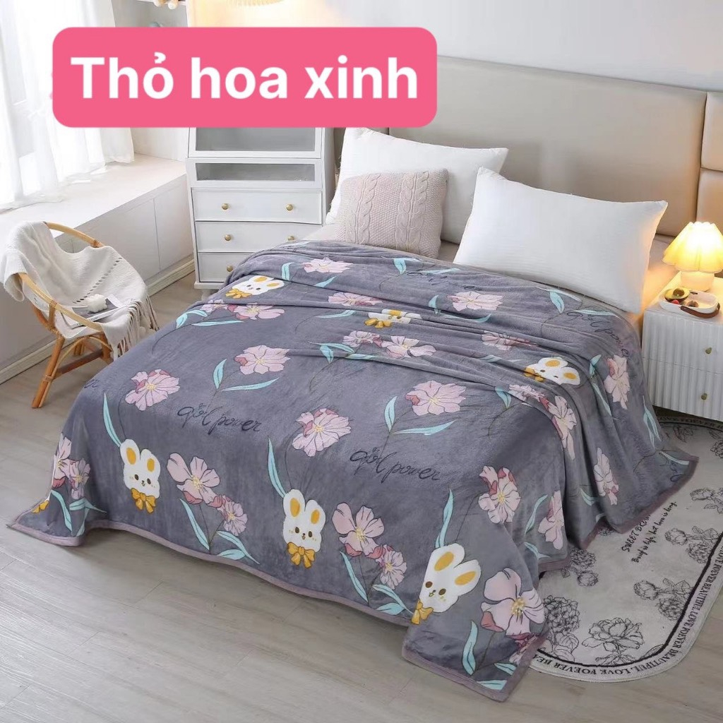 Chăn Lông Tuyết Sữa Hàn Quốc In Hình Siêu Đẹp Siêu Mềm 2mx2m3
