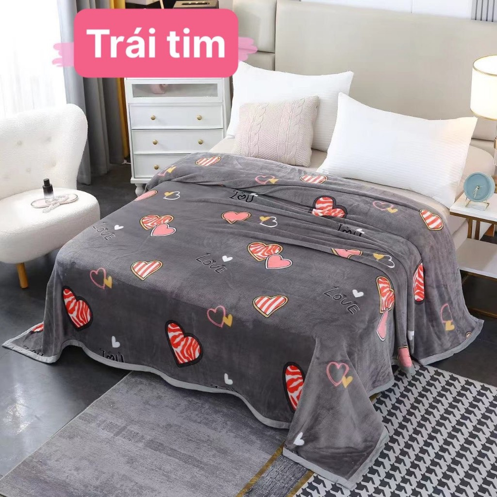 Chăn Lông Tuyết Sữa Hàn Quốc In Hình Siêu Đẹp Siêu Mềm 2mx2m3