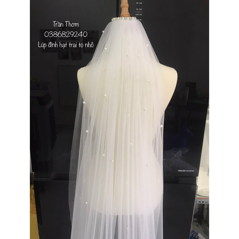 Lúp cô dâu dài 3m,2m mềm đẹp dài thướt tha sẵn lược cài đính đá hạt trai TH10