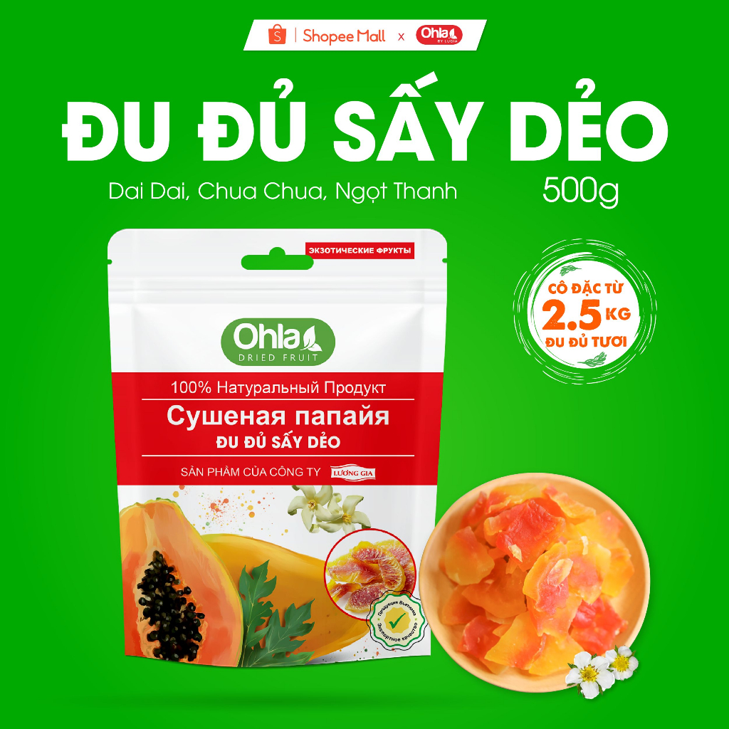 Đu đủ sấy dẻo Ohla 500gr