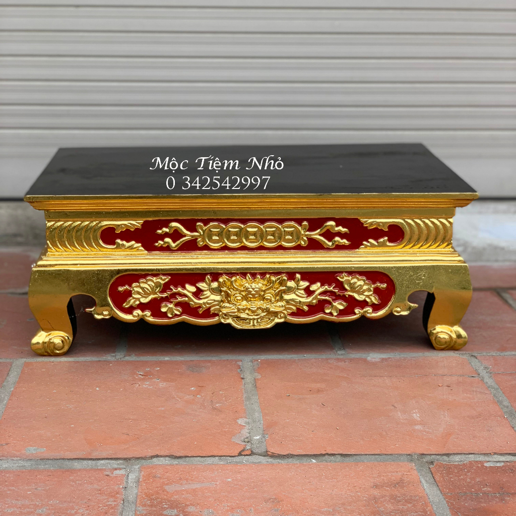 Bàn mâm xà kê đồ thờ cúng sơn son thếp vàng gỗ mít cao 23cm