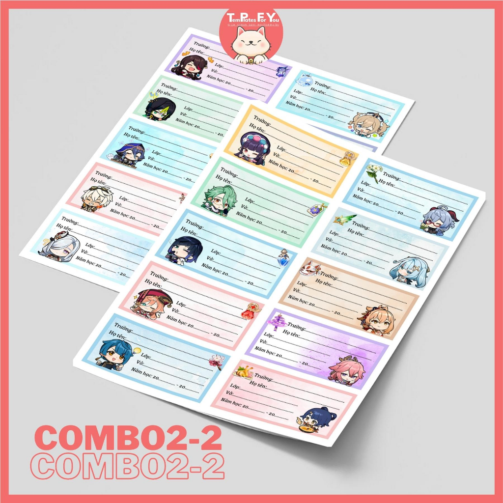 Nhãn vở in hình nhân vật Genshin Impact siêu dễ thương  – 1 mẫu 10 nhãn – Templates For You