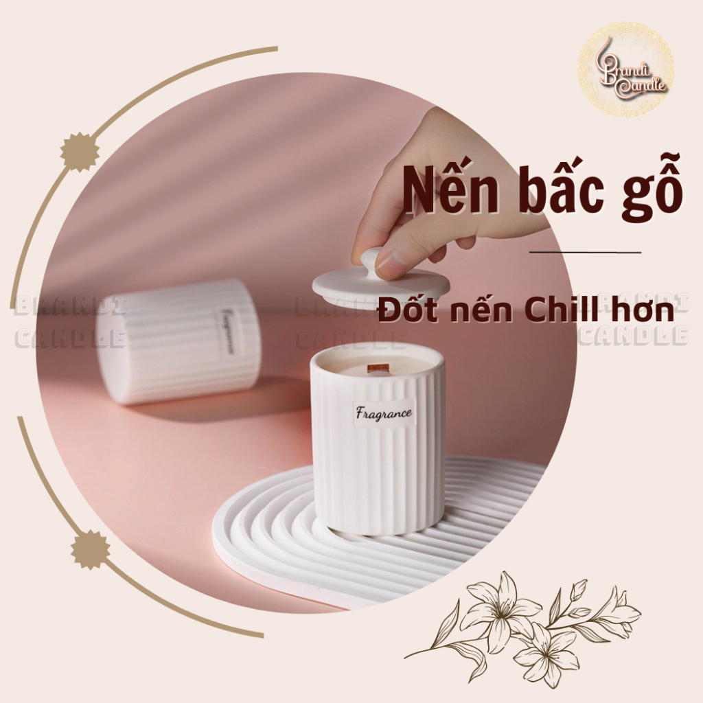 Nến thơm White Soul bấc gỗ hũ màu trắng kèm nắp và hộp quà cứng cáp có dây xách