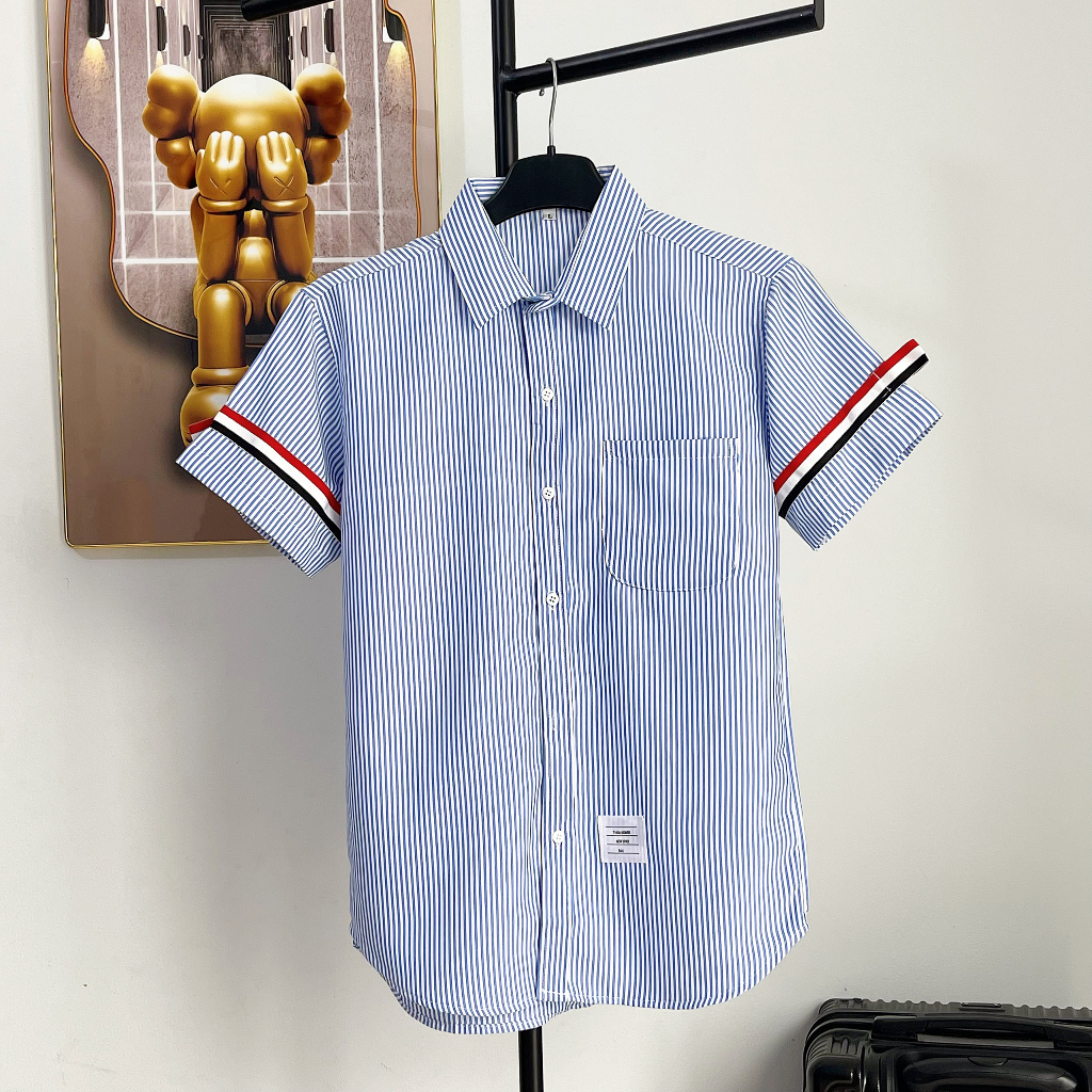 Áo sơ mi nam tay ngắn boy phố vải cotton co giãn thoáng mát phối viền tay trẻ trung mẫu-MLB SHOP