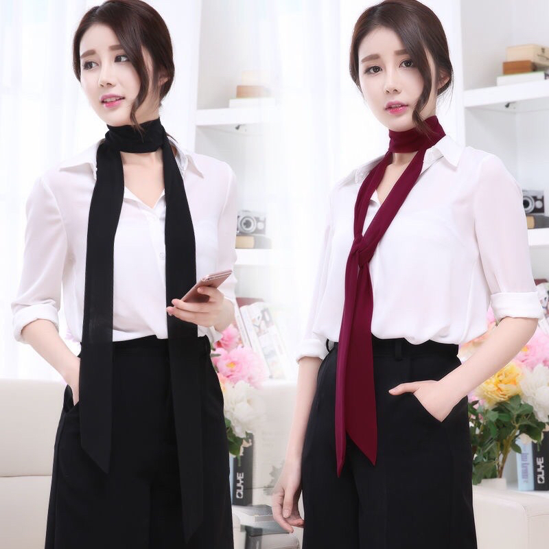 Khăn lụa satin nơ cổ áo 5x195cm