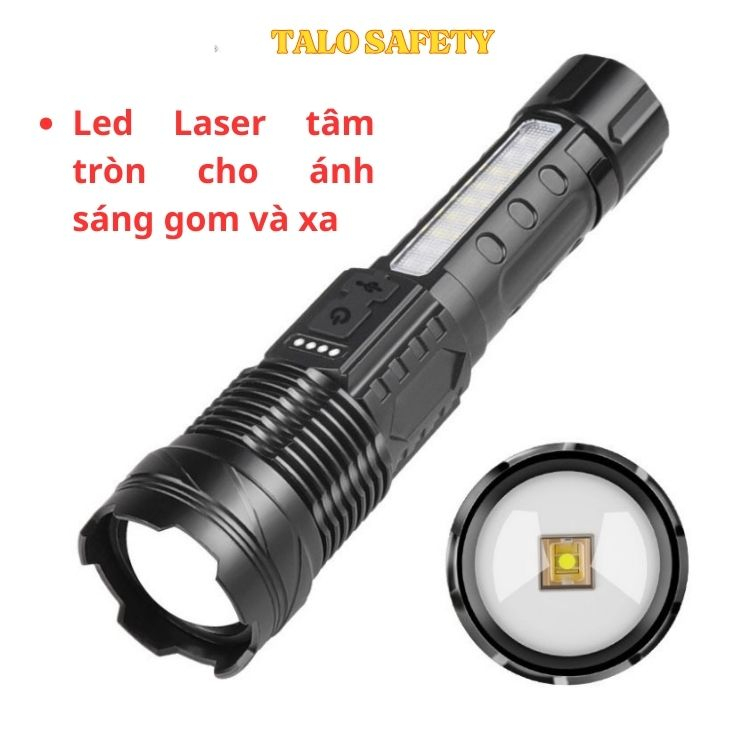Đèn pin A76 pin 18650 tích hợp, led laser sáng xa và gom, sạc type C