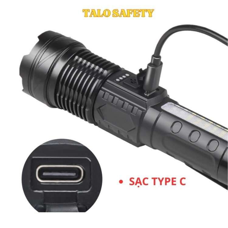 Đèn pin A76 pin 18650 tích hợp, led laser sáng xa và gom, sạc type C
