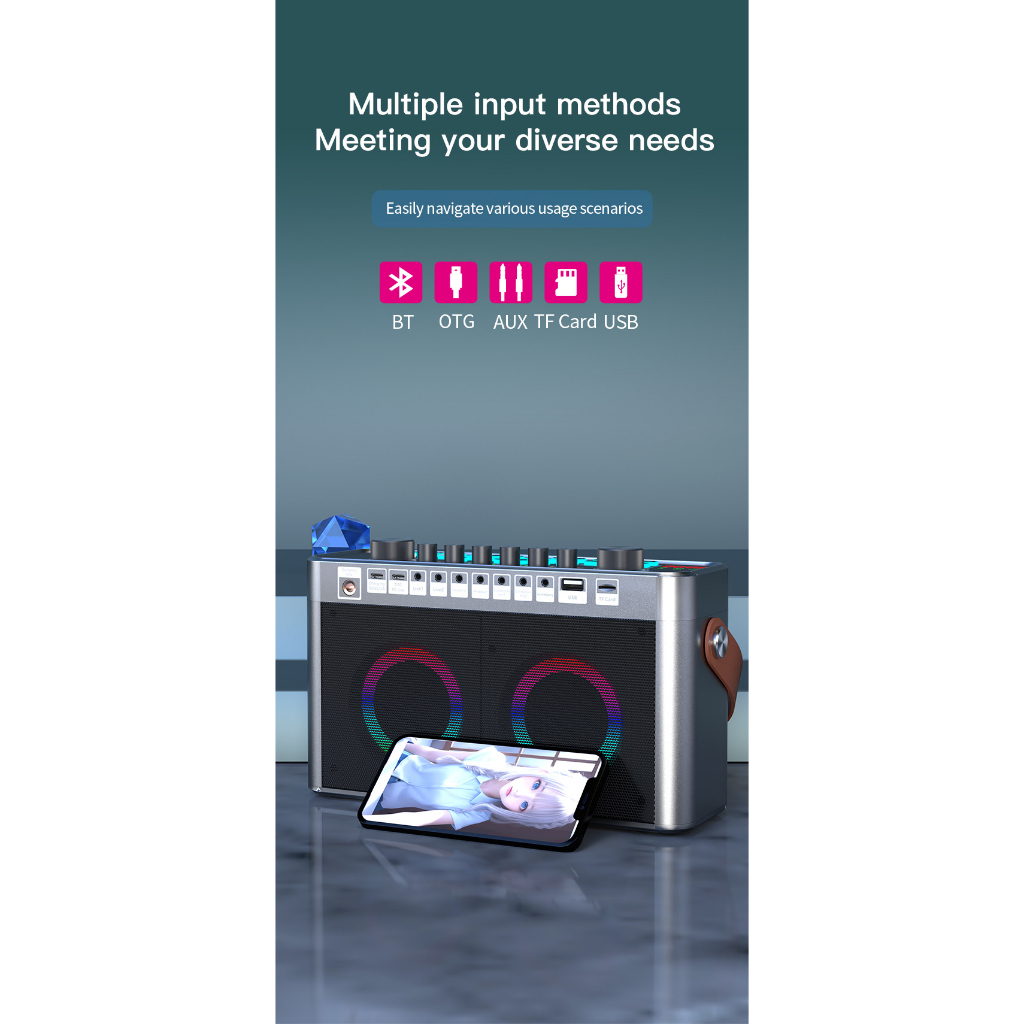 Loa Karaoke Bluetooth SY9 Hát Karaoke, Livestream, Tích Hợp SoundCard SY9, 25 Hiệu Ứng Giả Giọng, Kèm 2 Micro Không Dây