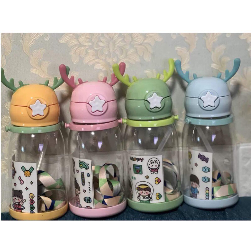 Bình Nước Nhựa💚CAM KẾT CHUẨN💚Bình Nước Hình Sừng Hươu Dễ Thương Cho Bé