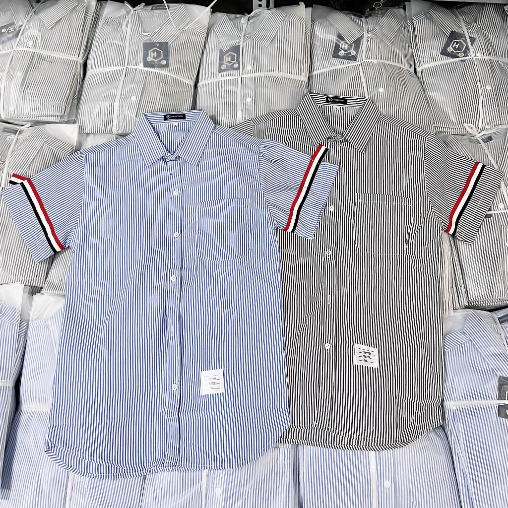 Áo sơ mi nam tay ngắn boy phố vải cotton co giãn thoáng mát phối viền tay trẻ trung mẫu-MLB SHOP
