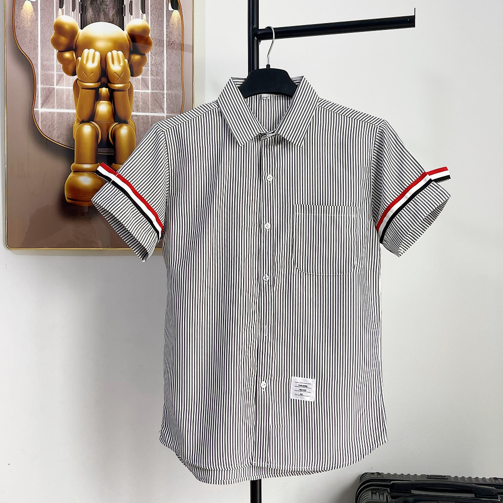 Áo sơ mi nam tay ngắn boy phố vải cotton co giãn thoáng mát phối viền tay trẻ trung mẫu-MLB SHOP