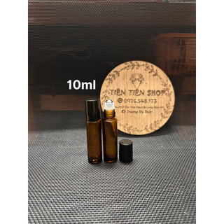 Chai thủy tinh nâu 10ml đầu bi lăn sắt nắp vặn đen