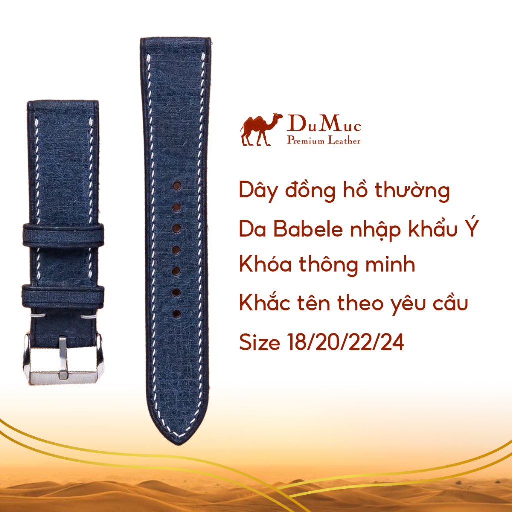 Dây da đồng hồ DU MỤC Leather Da Babele Hass Leather from Italy - Blue