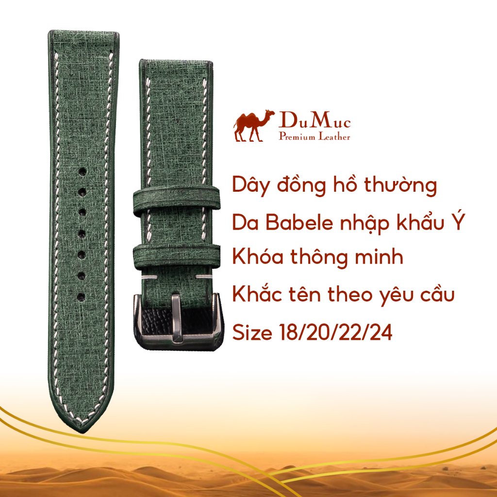 Dây da đồng hồ DU MỤC Leather Da Babele Hass Leather from Italy - Green