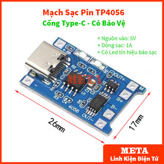 Mạch sạc pin tp4056 cổng type-c usb có bảo vệ - mạch sạc pin lithium - li-ion - 18650 tp4056