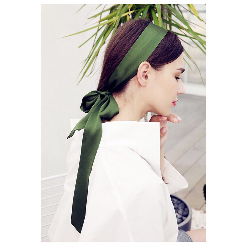 Khăn lụa satin nơ cổ áo 5x195cm