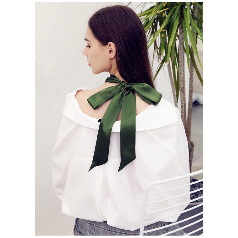 Khăn lụa satin nơ cổ áo 5x195cm