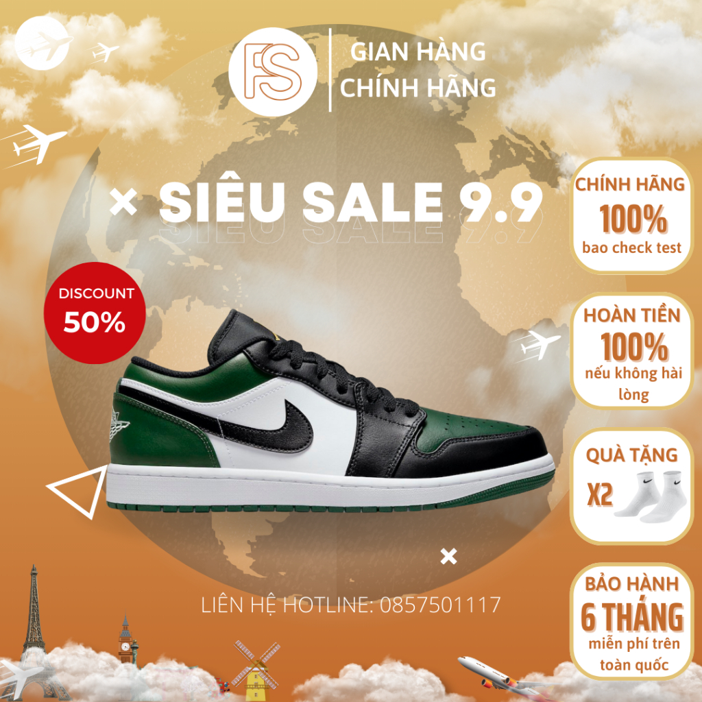 Giày thể thao Nike Air Jordan 1 Low Green Toe 553558-371 chính hãng cho nam nữ, Jordan 1 low real fullbox Farins Store