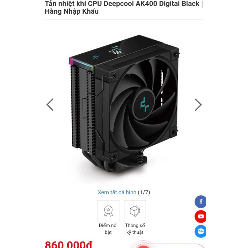 Tản nhiệt CPU Deepcool AK400 Digital Black | Hàng Nhập khẩu