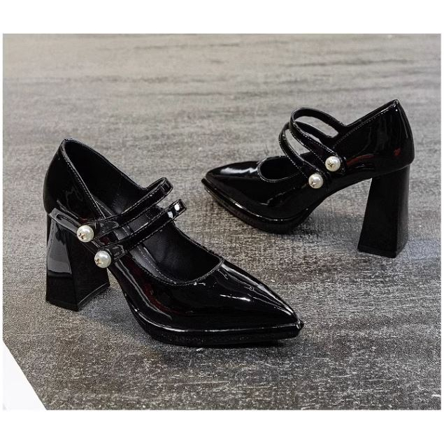 Giày Đế Cao Gót Vuông Lolita Vintage Phong Cách Rento Ulzzang Quảng Châu Hot 2023
