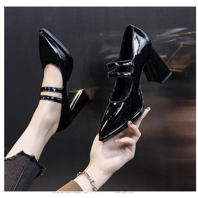 Giày Đế Cao Gót Vuông Lolita Vintage Phong Cách Rento Ulzzang Quảng Châu Hot 2023