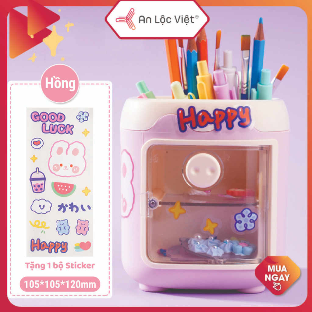 Hộp Cắm Bút, Ống Cắm Bút để bàn nhiều ngăn hình Heo siêu dễ thương