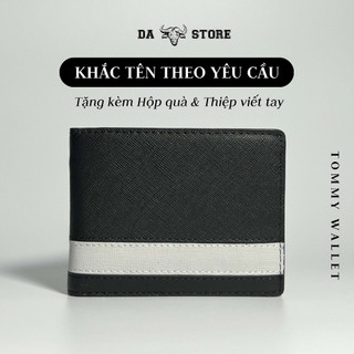 Ví da nam gập đôi dáng ngang - tommy wallet - da saffiano cao cấp - khắc tên theo yêu cầu