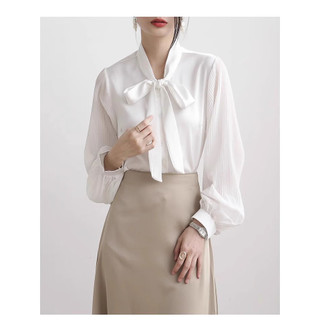 Áo sơ mi công sở cổ thắt nơ  kiểu hàn quốc Quyên fashion thắt nơ cổ tay dài bồng thời trang AA381